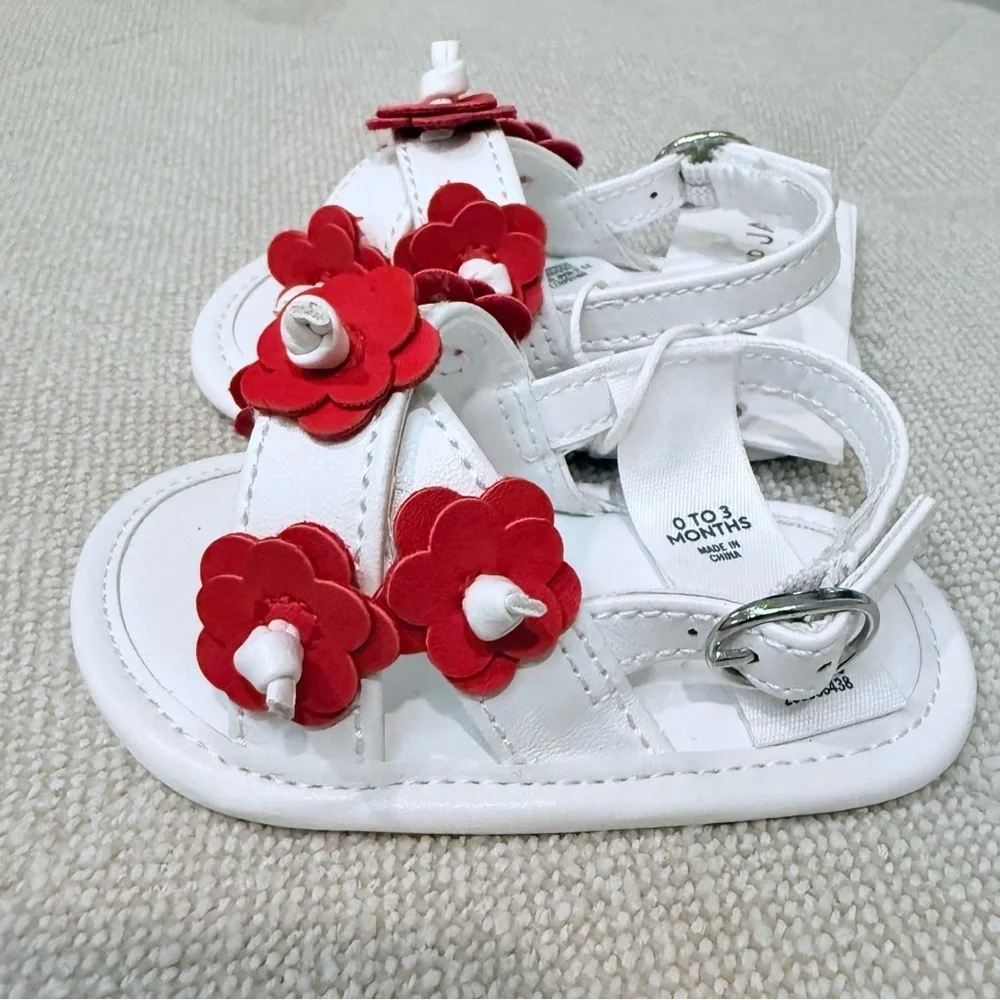 NWT Janie and Jack white/ red infant sandals size 0-3 months